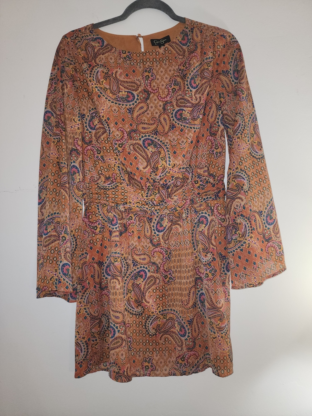 Nwt Jessica Simpson Dress Gilli Orange Paisley Long-Sleeve Dress